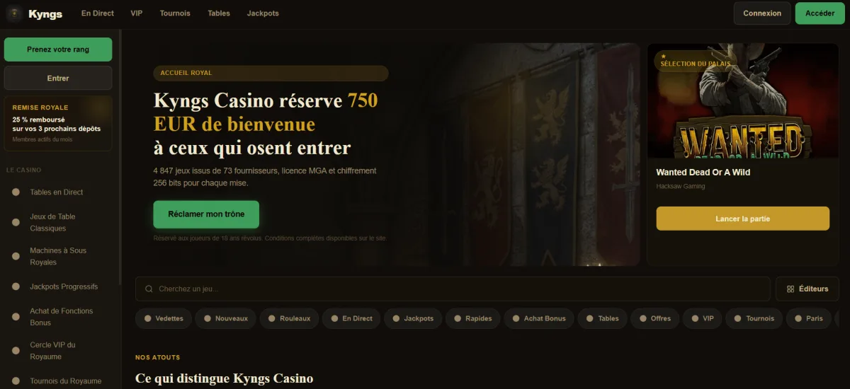 Kyngs homepage retrait visa casino