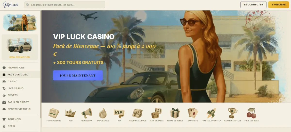 VipLuck homepage casino en ligne avec visa